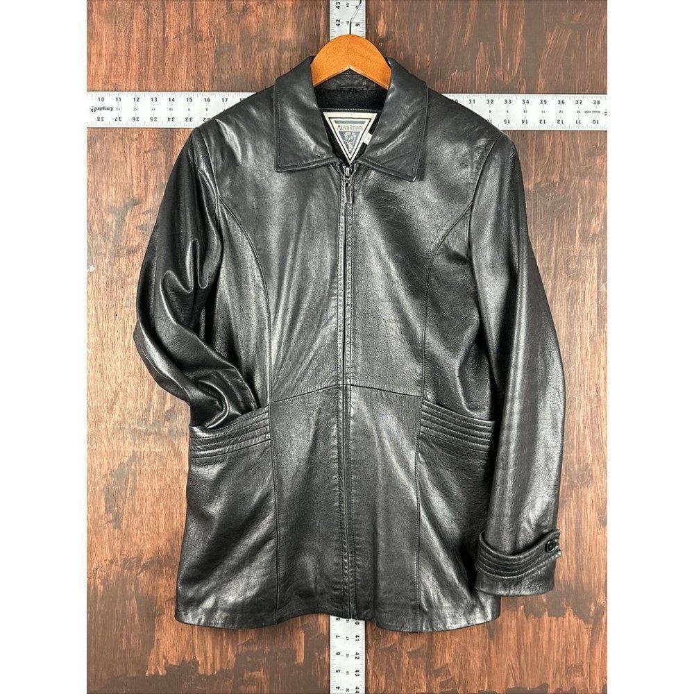 Marvin Richards Leather Jacket Coat Full Zip Black Vintage Women’s Medium J Perc